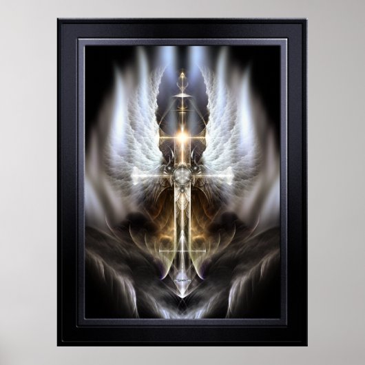 Poster Croix d'aile paradisiaque Art fractal noir (Devant)
