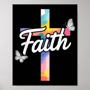 Poster Croix d'Aith avec papillons chrétien