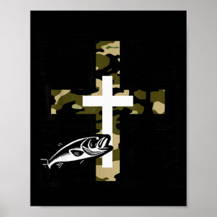 Poster Croix de camouflage de pêche de foi avec crochet B