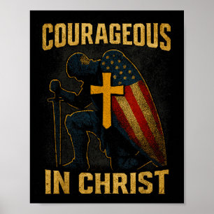 Poster Croix de Chevalier Courageux en Christ Drapeau USA