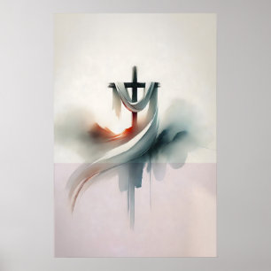 Poster Croix de Pâques avec linceul Résurrection Aquarell