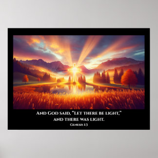 Poster Croix d'or sous un glorieux lever de soleil