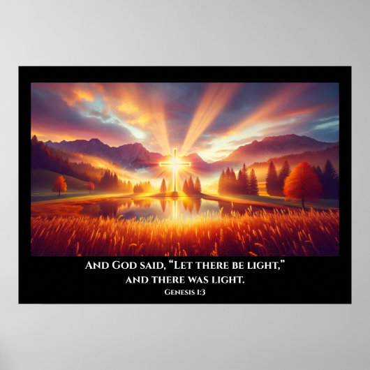 Poster Croix d'or sous un glorieux lever de soleil (Devant)