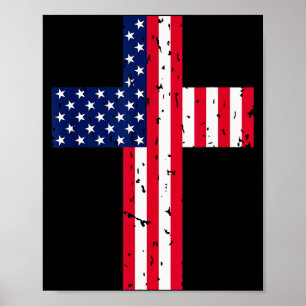 Poster Croix Drapeau États-Unis Chrétien Religieux États-