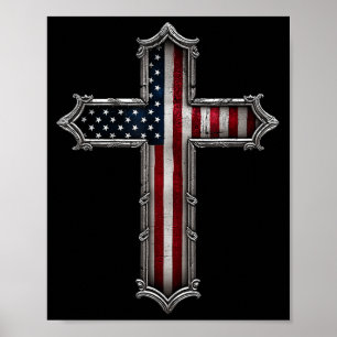 Poster Croix Drapeau États-Unis Chrétien Religieux États-