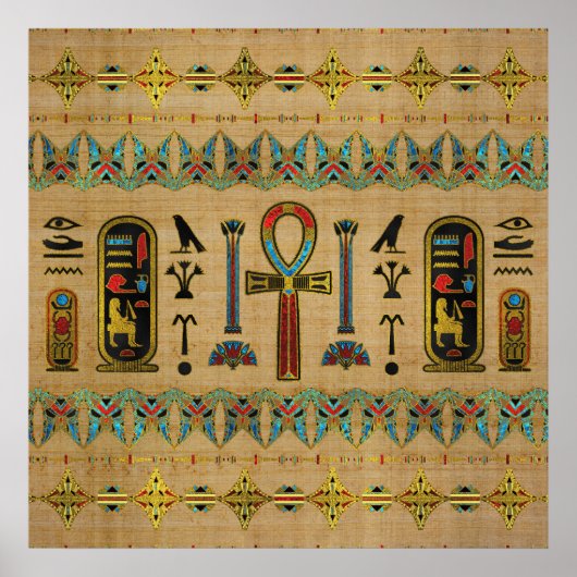 Poster Croix égyptienne - Ankh Ornament sur papyrus (Devant)
