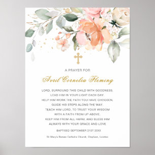 Poster Croix florale de verdure Baptême