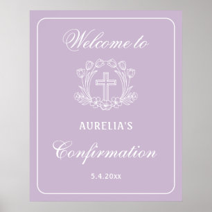 Poster Croix florale simple sur Lilac Confirmation Bienve
