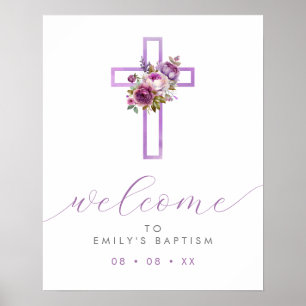 Poster Croix florale violette - Script moderne Bienvenue