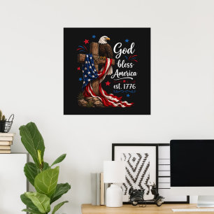 Poster Croix patriotique Dieu bénisse l'Amérique