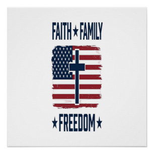 Poster Croix Patriotique Foi Famille Liberté Drapeau USA 