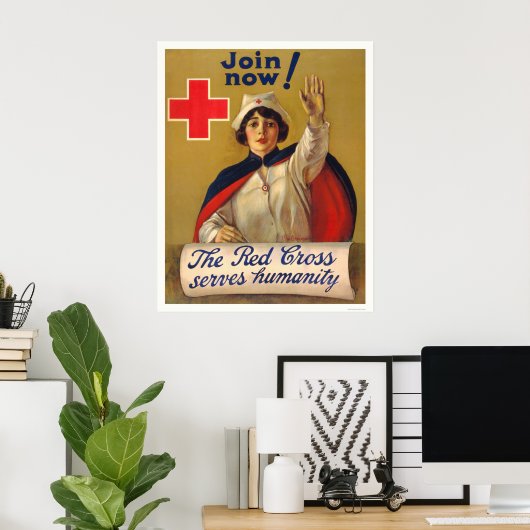 Poster Croix Rouge au service de l'humanité - Rejoignez-v (Bureau à domicile)