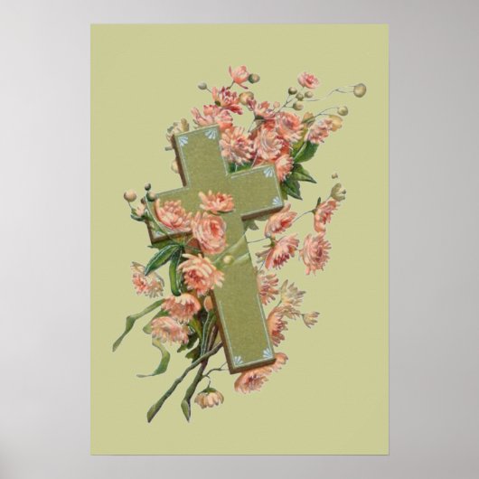 Poster Croix Verte Aux Fleurs Roses (Devant)