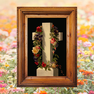 Poster Croix vintage de la flore Jésus Pâques