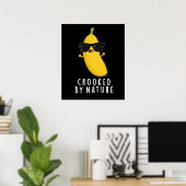 Poster Crooked By Nature Funny Banana Pun Dark BG (Bureau à domicile)