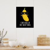 Poster Crooked By Nature Funny Banana Pun Dark BG (Cuisine)