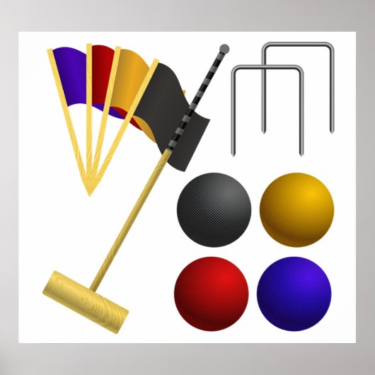 Poster Croquet Equipment Set Mallet Balls Hoops (Devant)