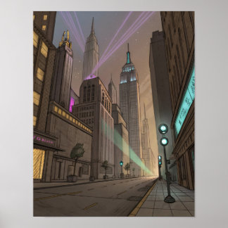Poster Croquis à main levée d'un paysage urbain futuriste