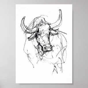 Poster Croquis Abstrait Bull Portrait