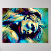 Poster Croquis Abstrait Pastel Rectangle bleu vert (Devant)