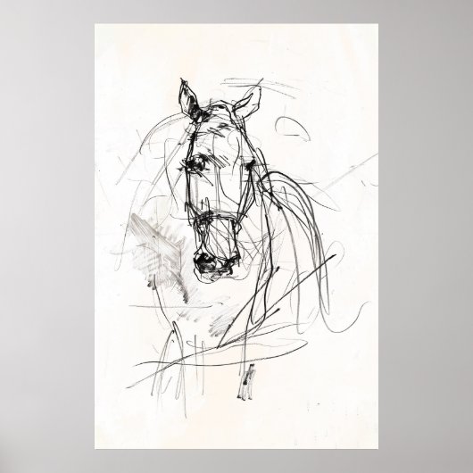 Poster Croquis Abstrait pour portrait de cheval - Premium (Devant)