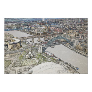 Poster Croquis artistique du pont de Tyne sur la skyline