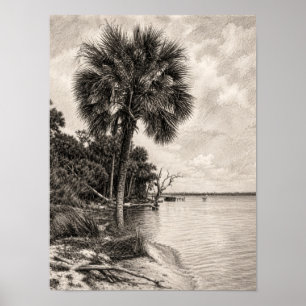 Poster Croquis au graphite de l'ancienne côte de Floride 