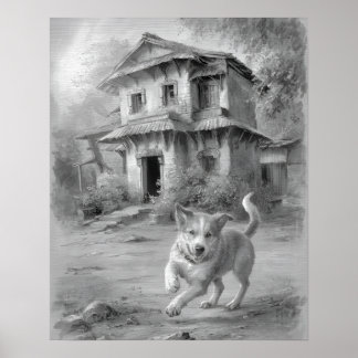 Poster Croquis de Chien heureux