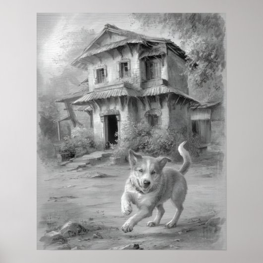 Poster Croquis de Chien heureux (Devant)