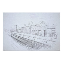 Croquis de la gare de Todmorden, style vintage