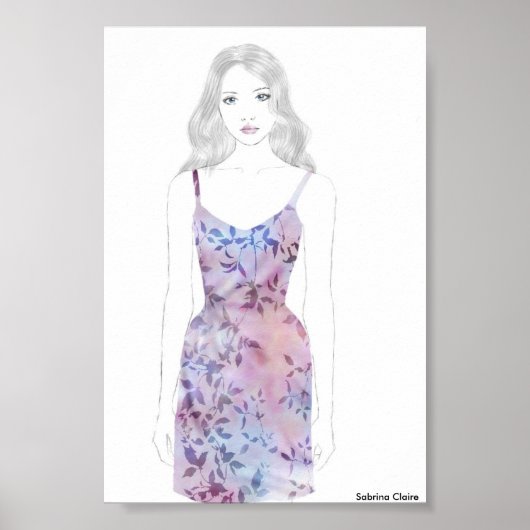 Poster Croquis de mode - Robe d'aquarelle (Devant)