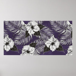 Poster Croquis de palmier d'Areca et d'Hibiscus à la main