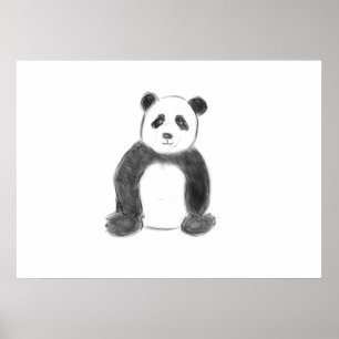 Poster Croquis de panda en noir et blanc