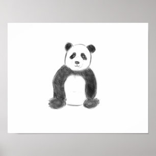 Poster Croquis de panda en noir et blanc