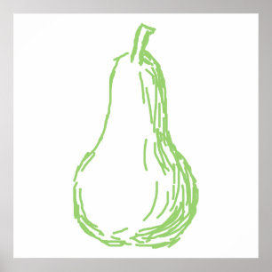 Poster Croquis de poire. Illustration au trait en vert