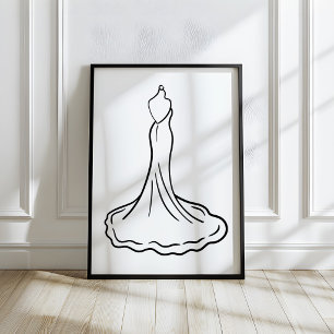 Poster Croquis de robe de mariée dessinée à la main avec