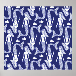 Poster Croquis de sirène : Motif de poisson Vintage.