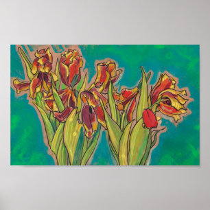 Poster Croquis De Tulipes, Fleurs De Printemps Peinture D