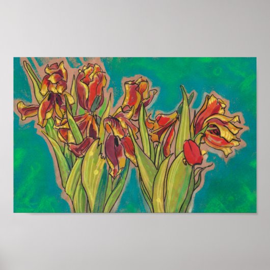Poster Croquis De Tulipes, Fleurs De Printemps Peinture D (Devant)