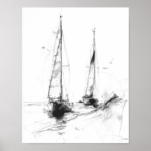 Poster Croquis de yacht vintage – Art minimaliste nautiqu