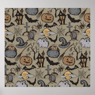 Poster Croquis d'Halloween : Vintage sans fil