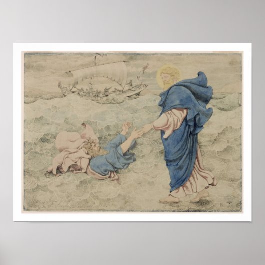 Poster Croquis du Christ marchant sur l'eau (avec papier) (Devant)