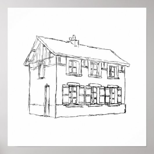 Poster Croquis d'une vieille maison, avec des éclats. (Devant)