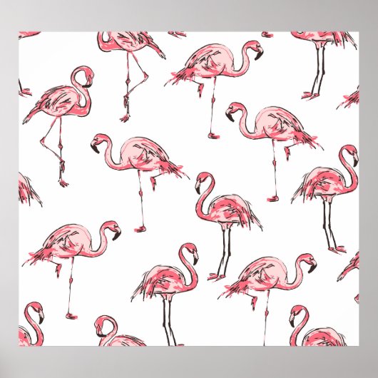 Poster Croquis Flamant rose : Motif Vintage tropical. (Devant)