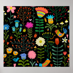 Poster Croquis floral, motif artistique sans couture.