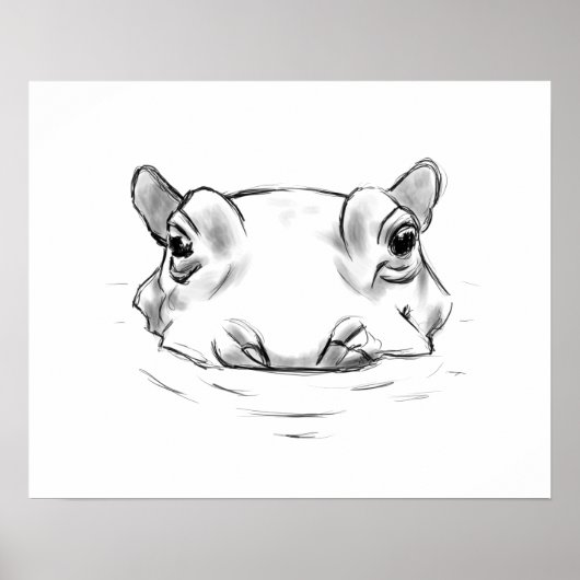 Poster Croquis hippo mignon (Devant)
