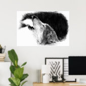 Poster Croquis noir et blanc Loup gris (Bureau à domicile)