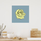 Poster Croquis rose teint jaune sur bleu (Cuisine)