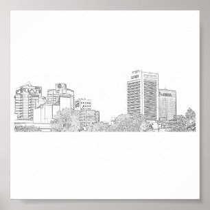 Poster Croquis sur les bâtiments d'architecture du Cap
