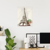 Poster Croquis Tour Eiffel À Côté D'Un Arbre (Bureau à domicile)